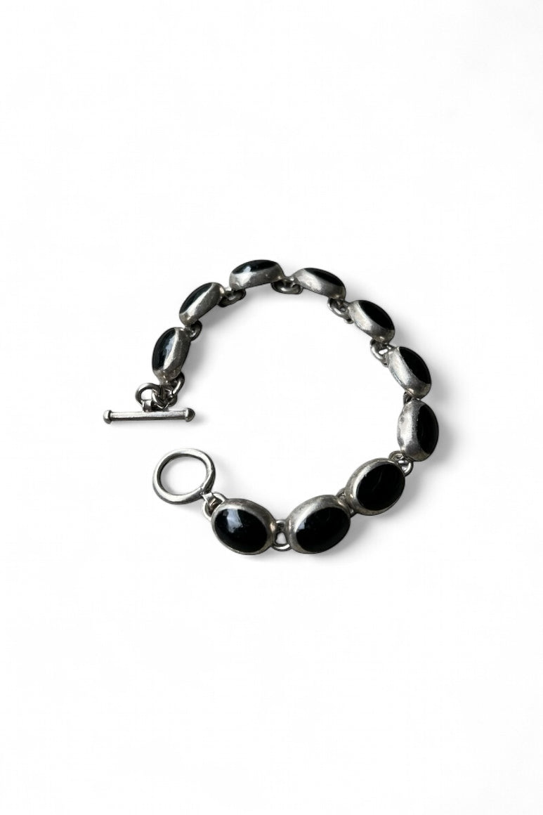 MADE IN MEXICO 925 SILVER BRACELET W/ONYX / SILVER [SIZE: ONE SIZE USED]