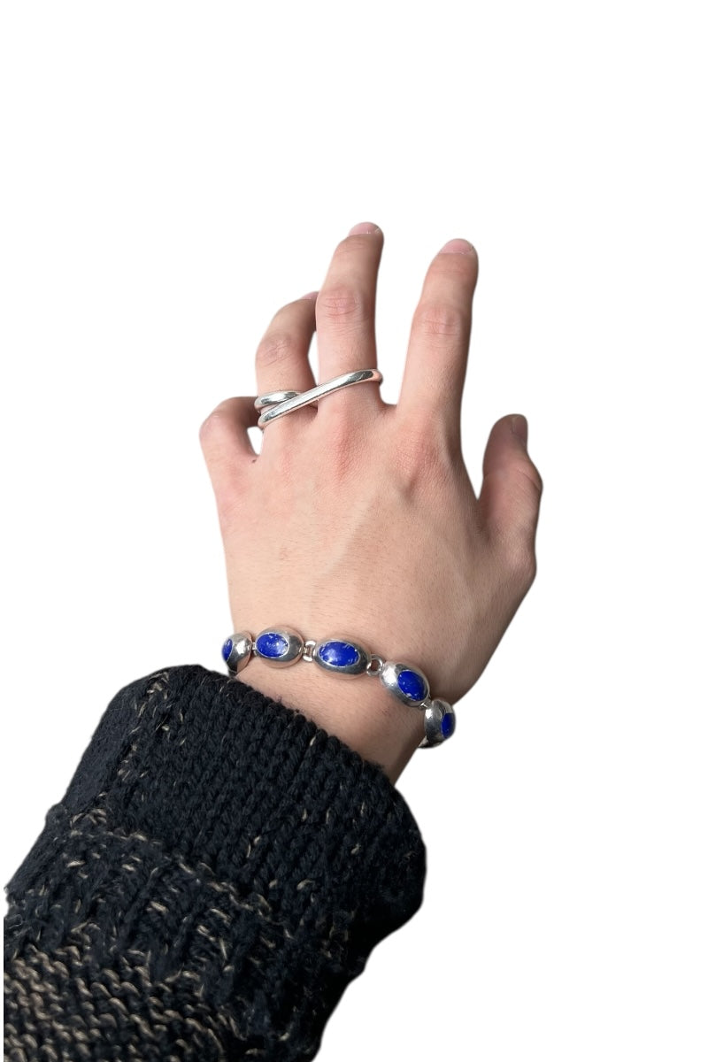 MADE IN MEXICO 925 SILVER BRACELET W/LAPIS LAZULI / SILVER [SIZE: ONE SIZE USED]