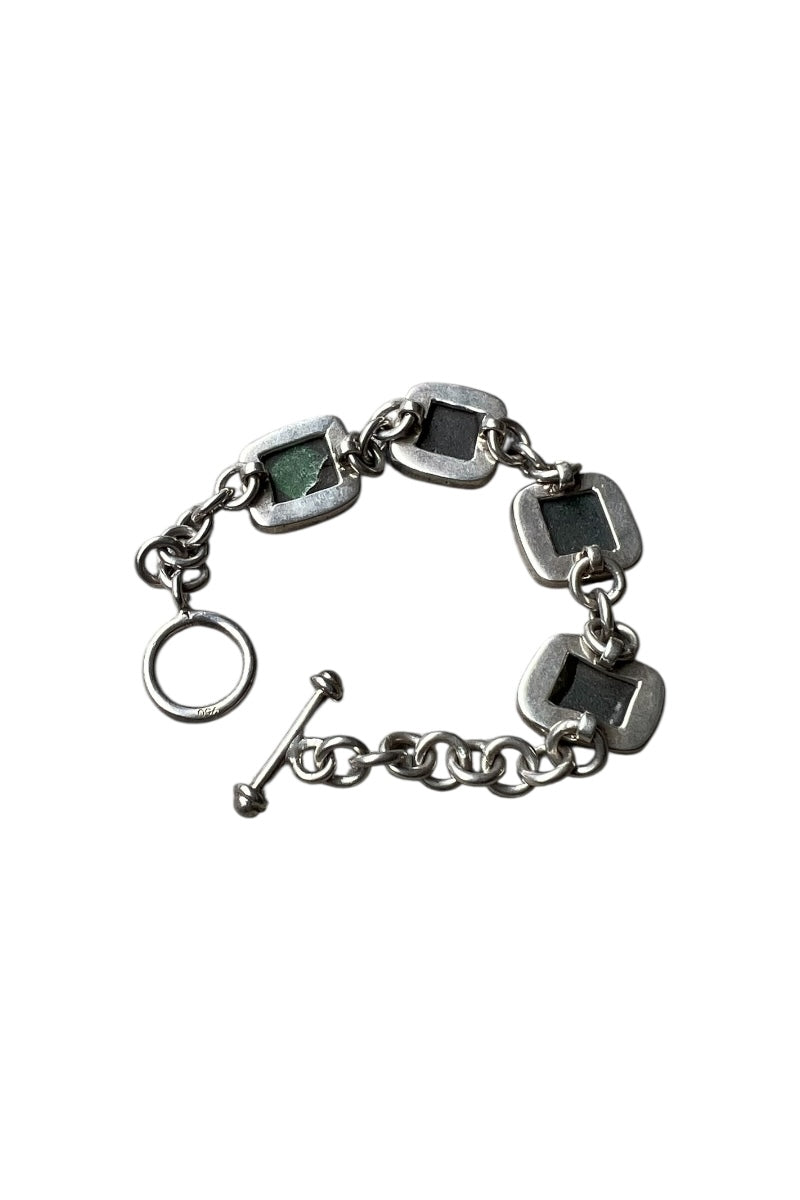925 SILVER BRACELET T-BAR W/GREEN STONE / SILVER [SIZE: ONE SIZE USED]