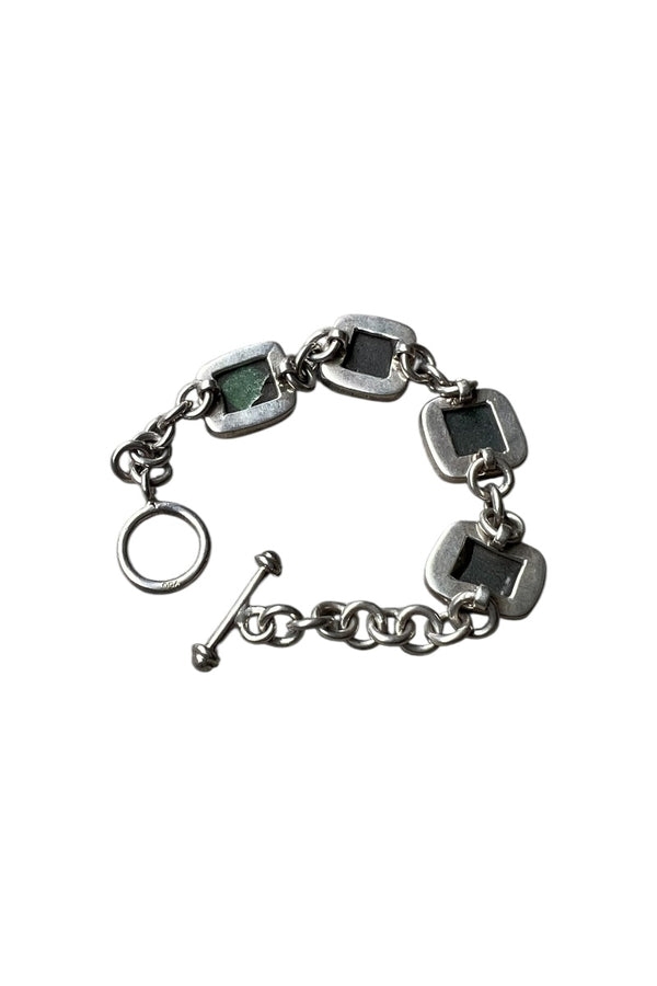 925 SILVER BRACELET T-BAR W/GREEN STONE / SILVER [SIZE: ONE SIZE USED]