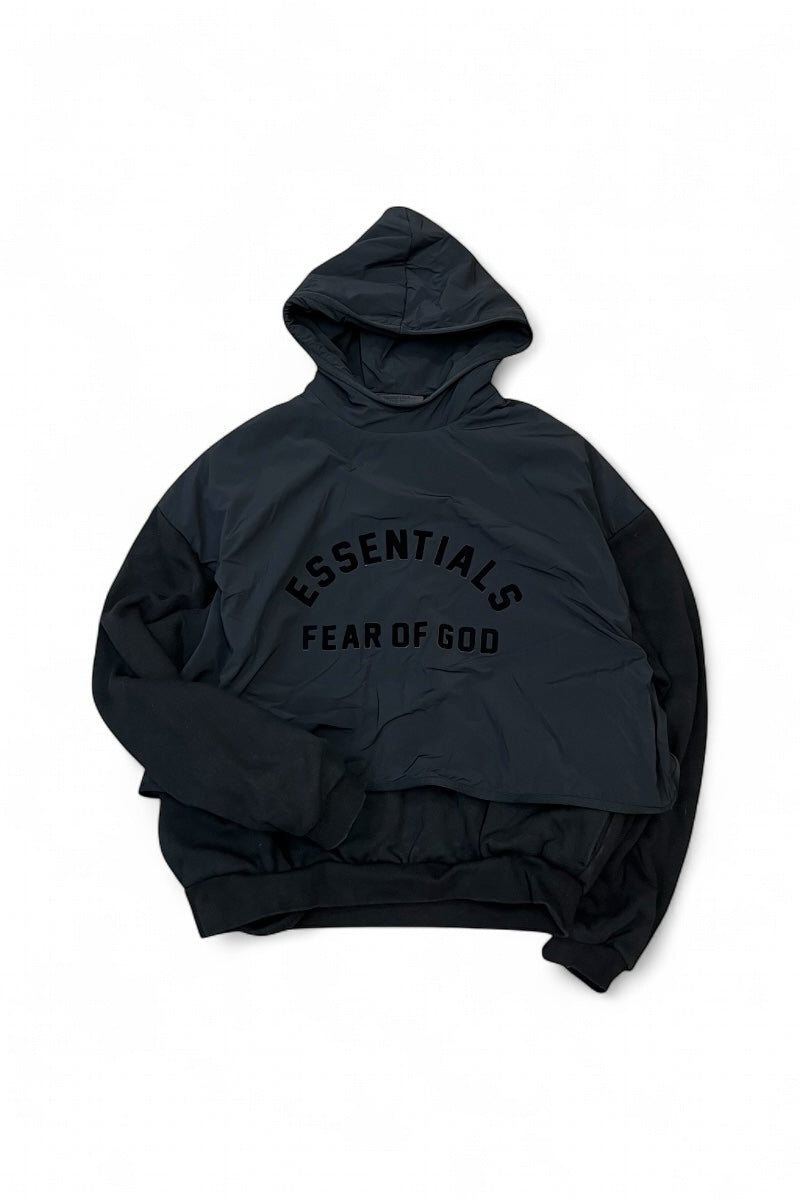 NYLON LAYER HOODIE SWEATSHIRT / BLACK [SIZE: M USED]