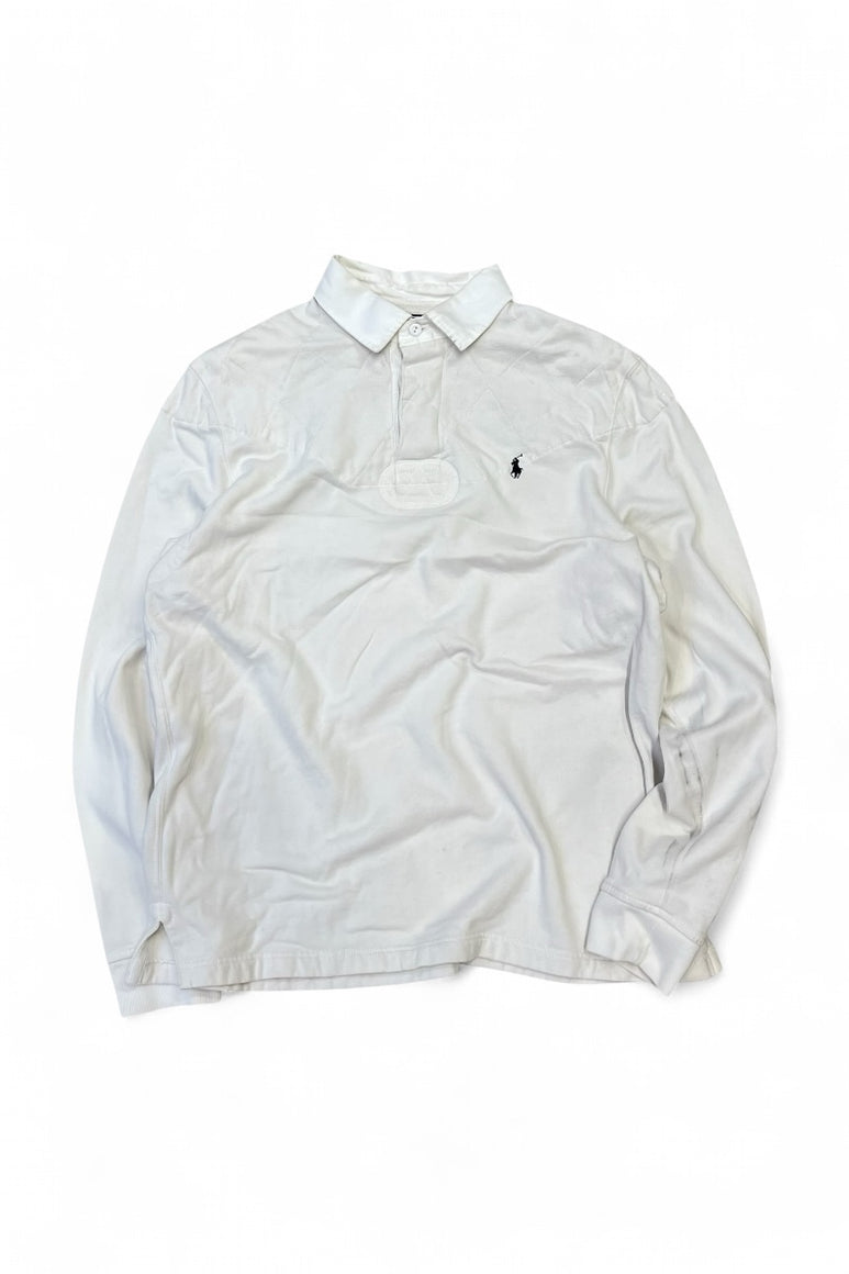 90'S L/S RUGBY SHIRT CUSTOM FIT / WHITE [SIZE: L USED]