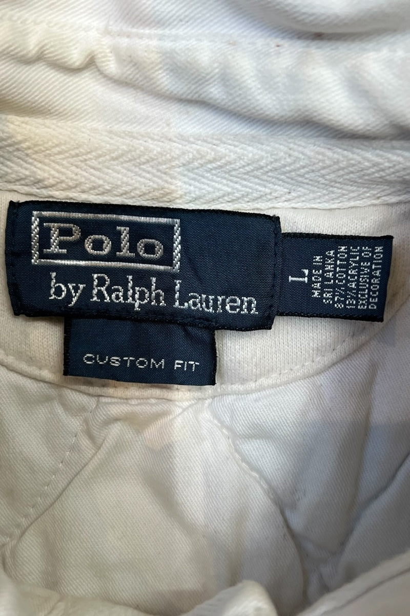 90'S L/S RUGBY SHIRT CUSTOM FIT / WHITE [SIZE: L USED]
