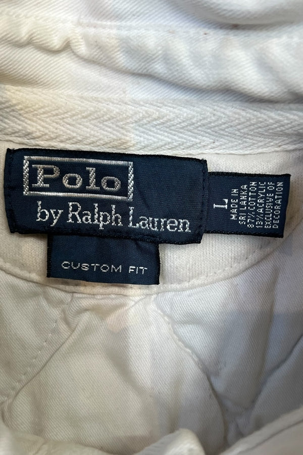 90'S L/S RUGBY SHIRT CUSTOM FIT / WHITE [SIZE: L USED]