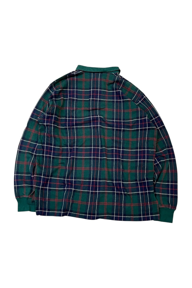 MADE IN USA 90'S ONE POINT LOGO L/S POLO SHIRT / CHECK [SIZE: XL USED]