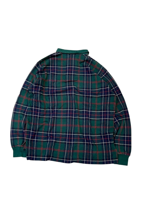 MADE IN USA 90'S ONE POINT LOGO L/S POLO SHIRT / CHECK [SIZE: XL USED]