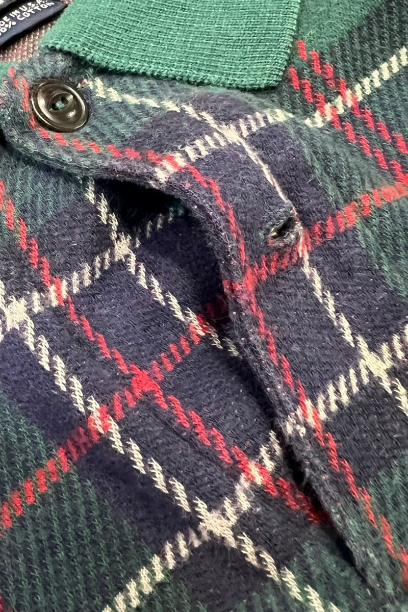 MADE IN USA 90'S ONE POINT LOGO L/S POLO SHIRT / CHECK [SIZE: XL USED]