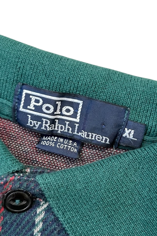 MADE IN USA 90'S ONE POINT LOGO L/S POLO SHIRT / CHECK [SIZE: XL USED]