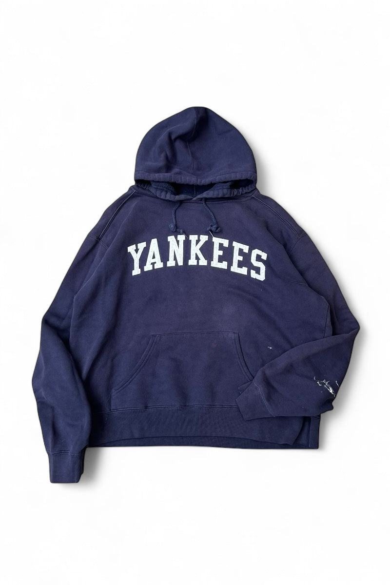 90'S NY YANKEES HOODIE SWEATSHIRT / NAVY [SIZE: M USED]