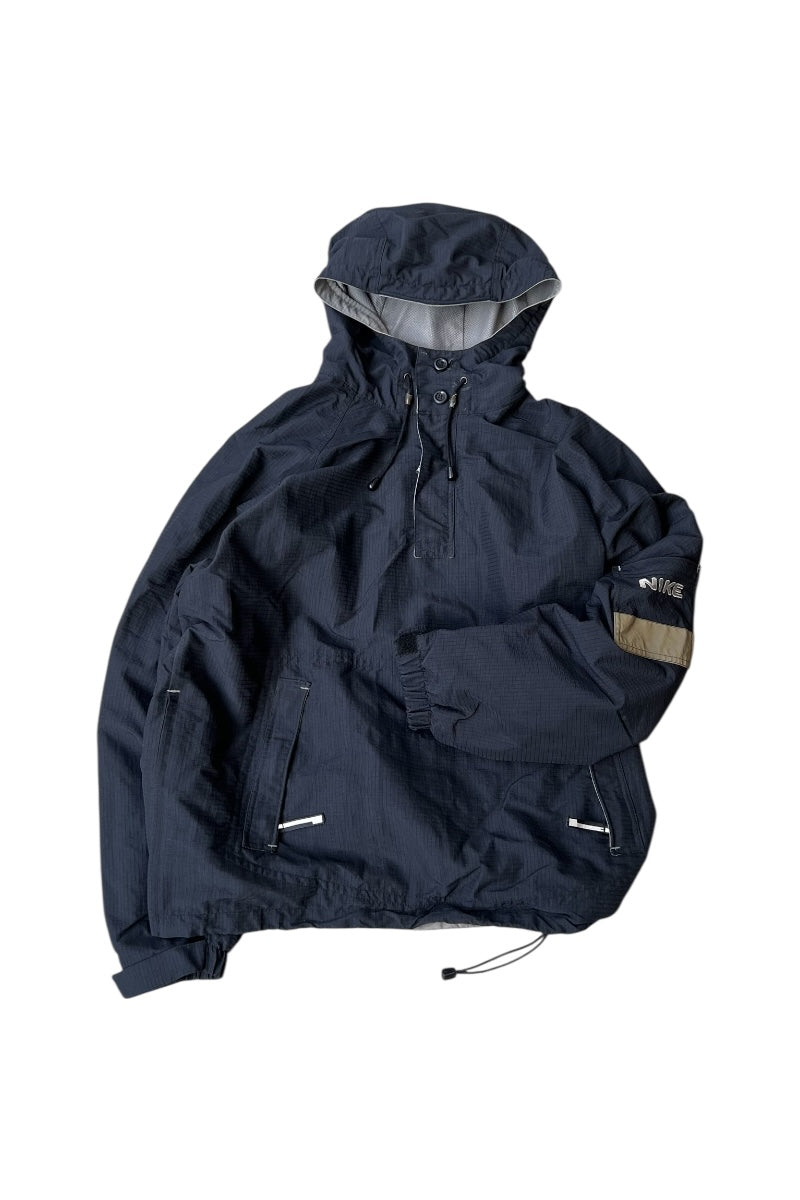 Y2K EARLY 00'S PULLOVER RIPSTOP NYLON HOODIE JACKET / BLACK [SIZE: XL USED]