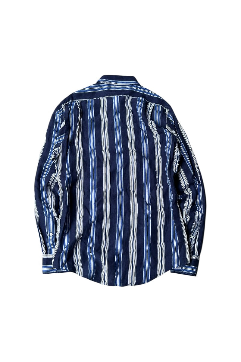 90'S L/S LINEN SILK STRIPE SHIRT / NAVY [SIZE: M USED]