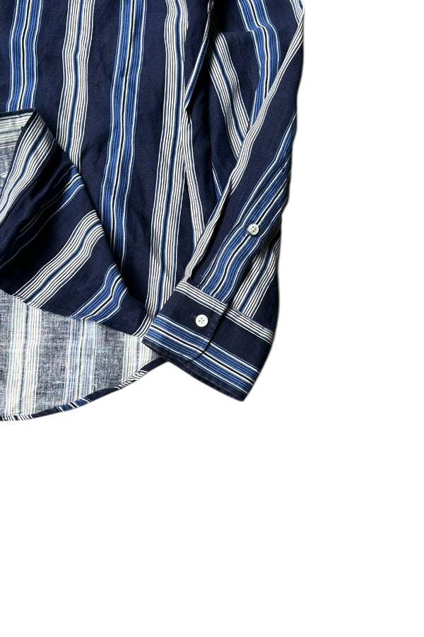 90'S L/S LINEN SILK STRIPE SHIRT / NAVY [SIZE: M USED]