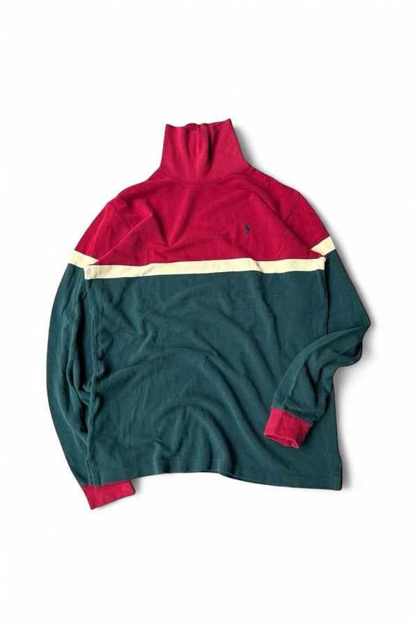 80s TURTLENECK CAT SWEATSHIRT / RED [SIZE: XL USED]
