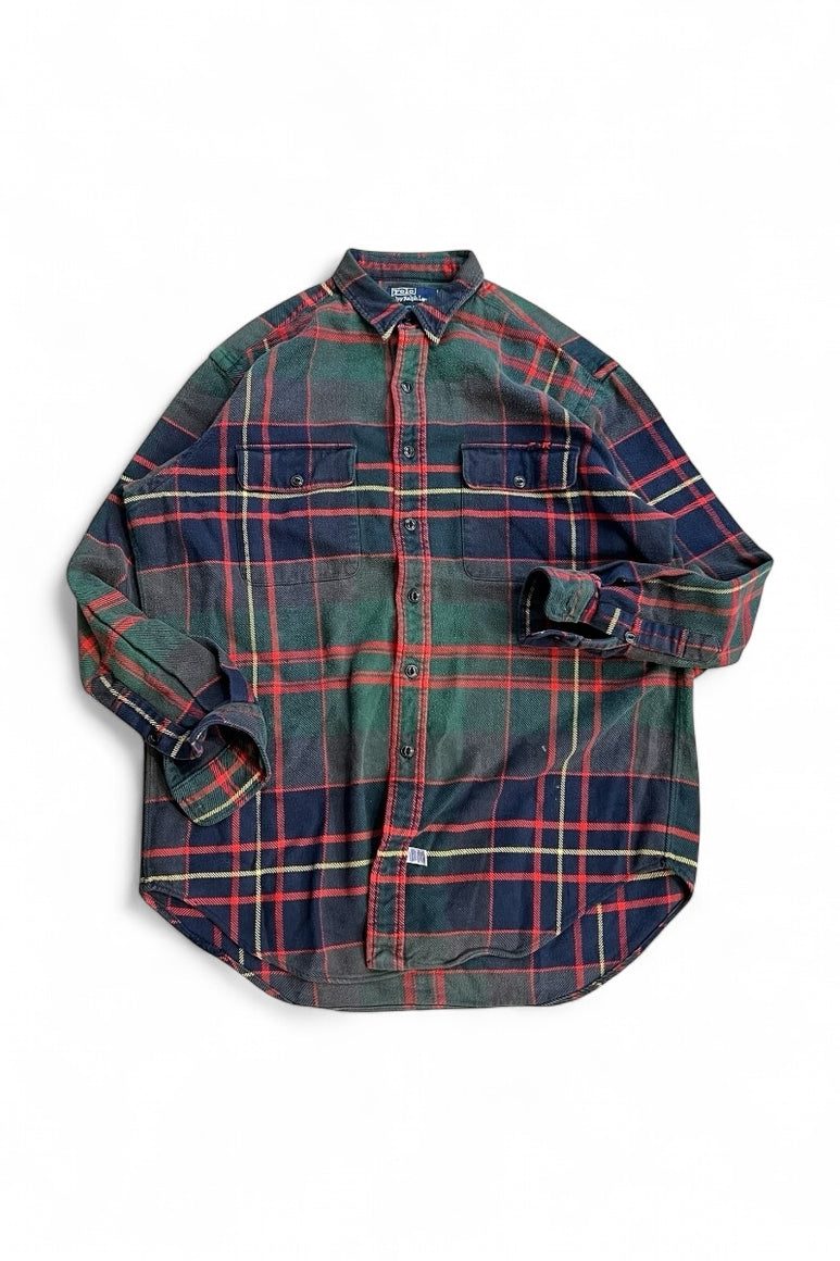 90'S COTTON FLANNEL L/S SHIRT / CHECK [SIZE: M USED]