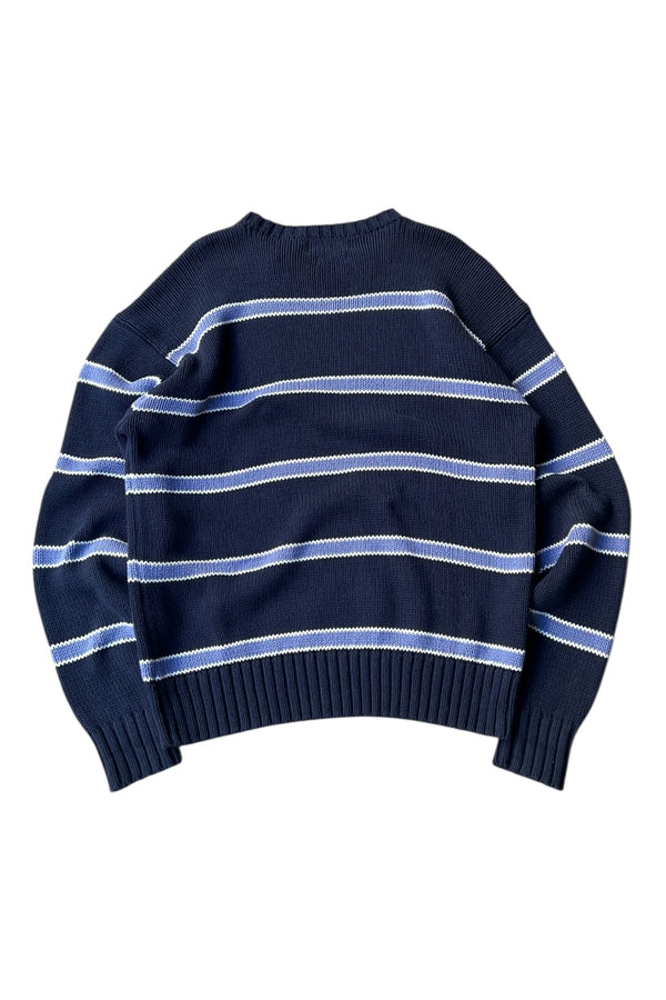 90'S COOKIE CREST BORDER COTTON KNIT SWEATER / NAVY [SIZE: L USED]