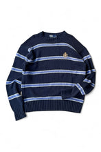 画像をギャラリービューアに読み込む, 90&#39;S COOKIE CREST BORDER COTTON KNIT SWEATER / NAVY [SIZE: L USED]
