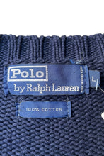 画像をギャラリービューアに読み込む, 90&#39;S COOKIE CREST BORDER COTTON KNIT SWEATER / NAVY [SIZE: L USED]
