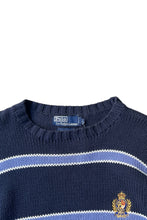 画像をギャラリービューアに読み込む, 90&#39;S COOKIE CREST BORDER COTTON KNIT SWEATER / NAVY [SIZE: L USED]
