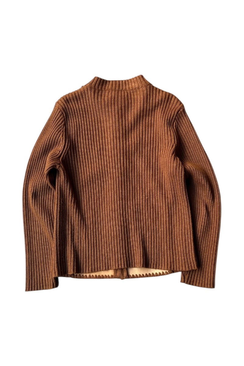80'S SUEDE LEATHER SWITCHING KNIT JACKET / BROWN [SIZE: S USED]