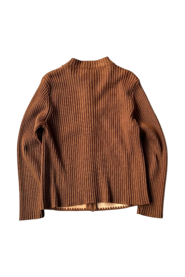 80'S SUEDE LEATHER SWITCHING KNIT JACKET / BROWN [SIZE: S USED]
