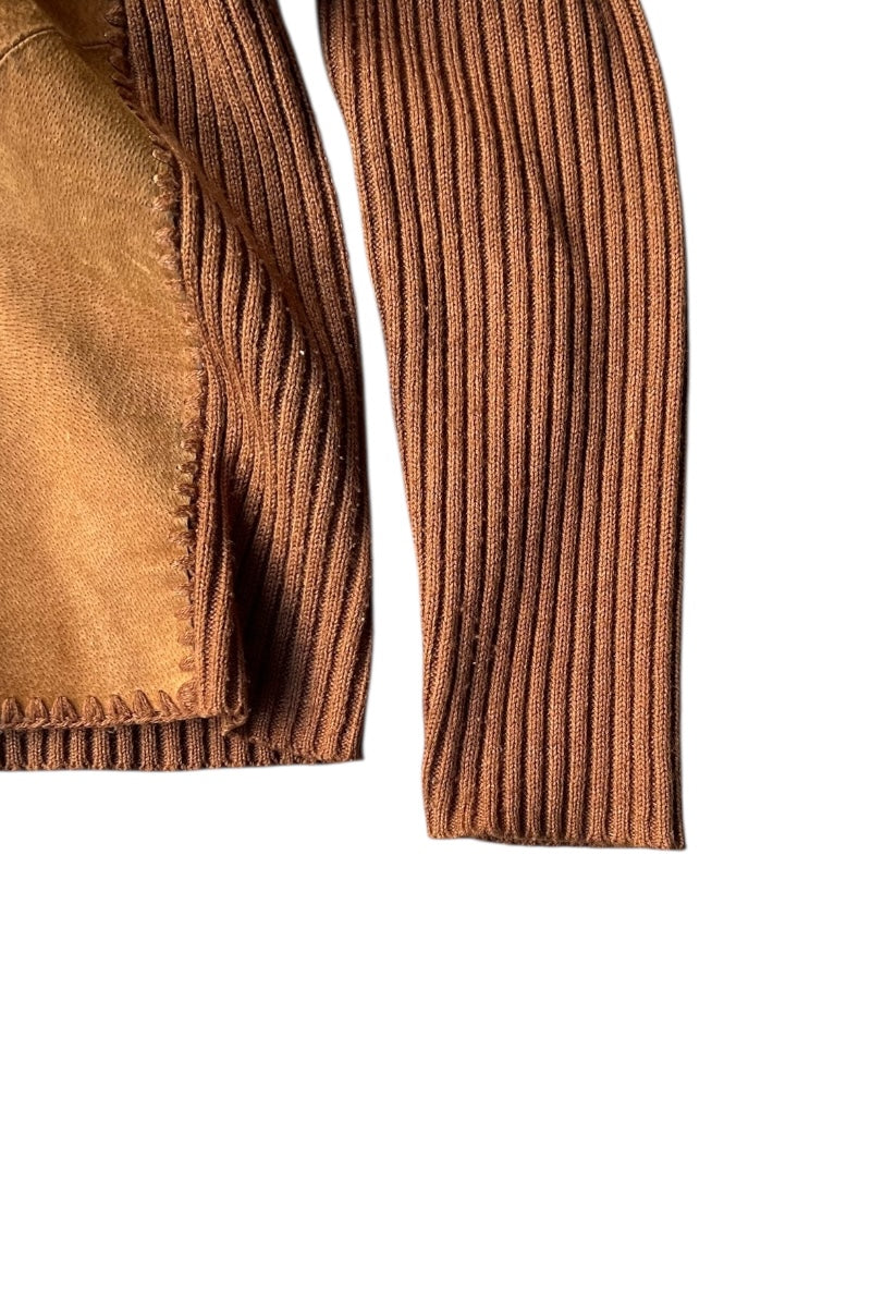 80'S SUEDE LEATHER SWITCHING KNIT JACKET / BROWN [SIZE: S USED]