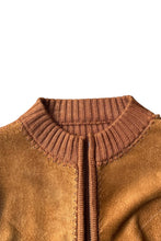 画像をギャラリービューアに読み込む, 80&#39;S SUEDE LEATHER SWICHING KNIT JACKET / BROWN [SIZE: S USED]
