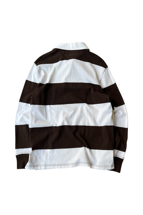 90'S L/S EXCLUSIVE OF DECORATION RUGBY SHIRT / BROWN [SIZE: M USED]