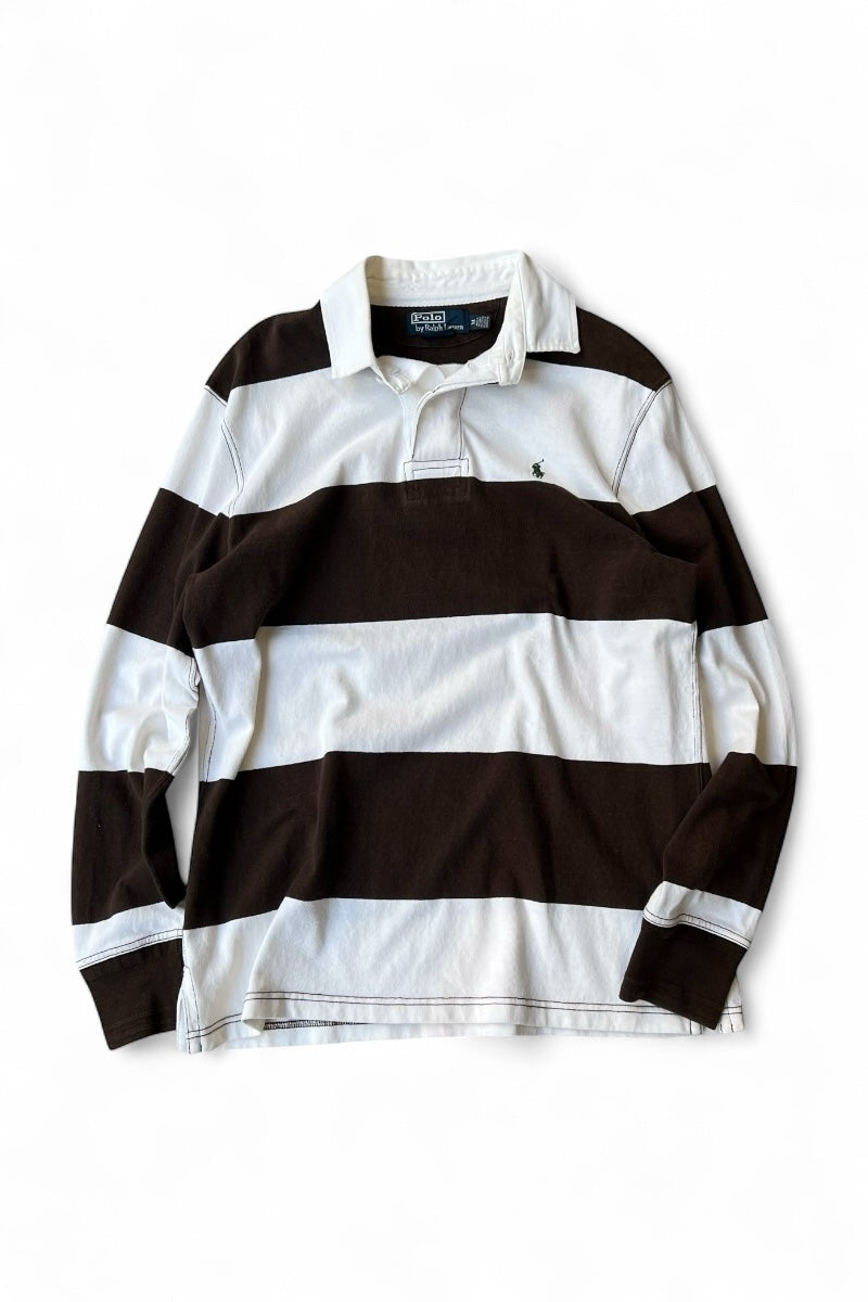 90'S L/S EXCLUSIVE OF DECORATION RUGBY SHIRT / BROWN [SIZE: M USED]