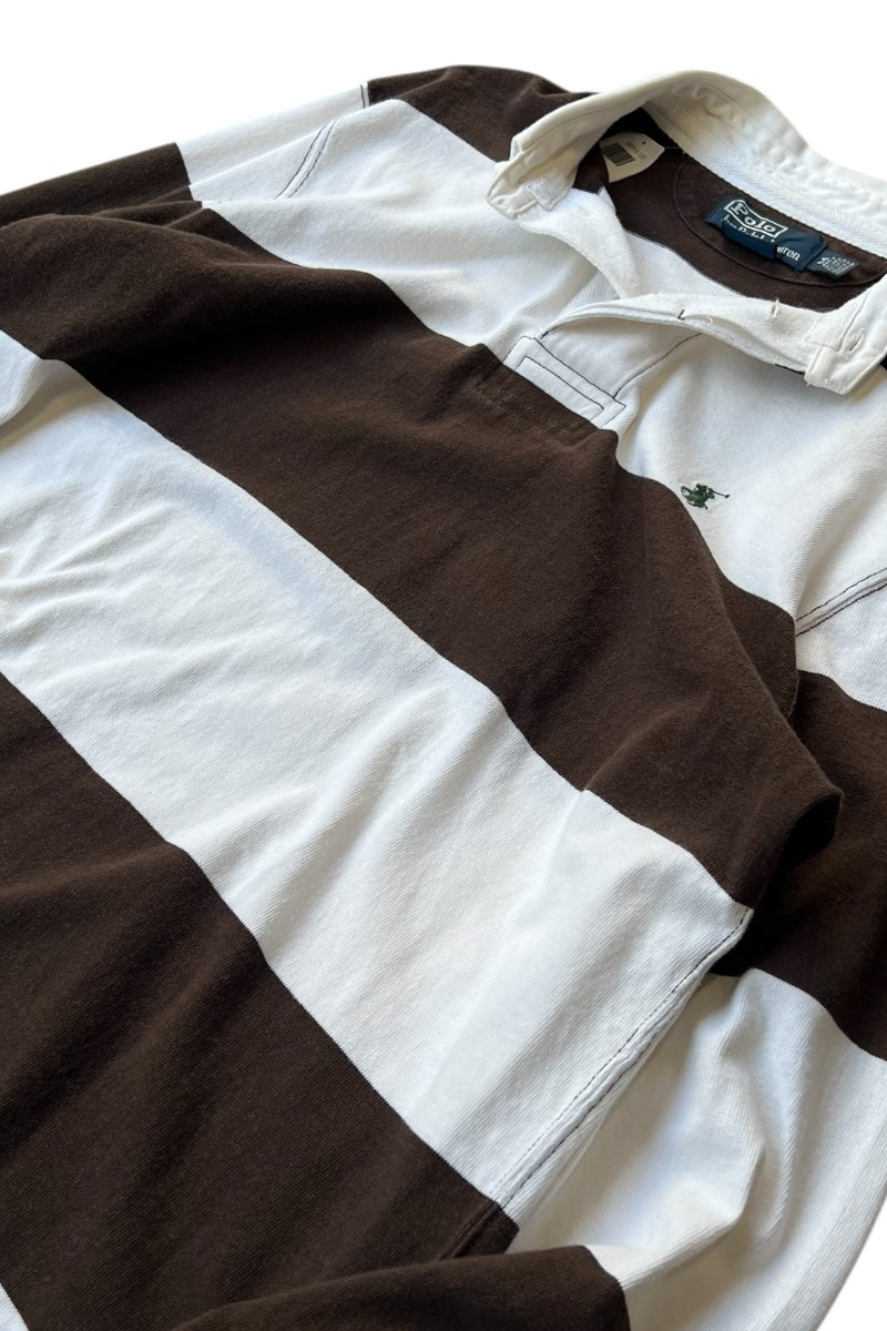 90'S L/S EXCLUSIVE OF DECORATION RUGBY SHIRT / BROWN [SIZE: M USED]