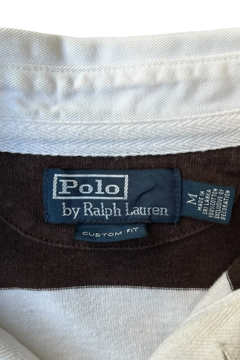 90'S L/S EXCLUSIVE OF DECORATION RUGBY SHIRT / BROWN [SIZE: M USED]