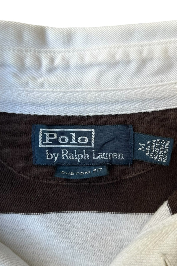 90'S L/S EXCLUSIVE OF DECORATION RUGBY SHIRT / BROWN [SIZE: M USED]