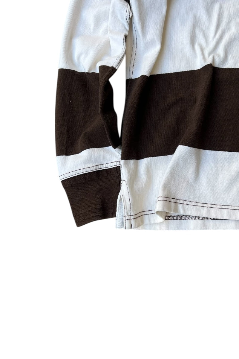 90'S L/S EXCLUSIVE OF DECORATION RUGBY SHIRT / BROWN [SIZE: M USED]
