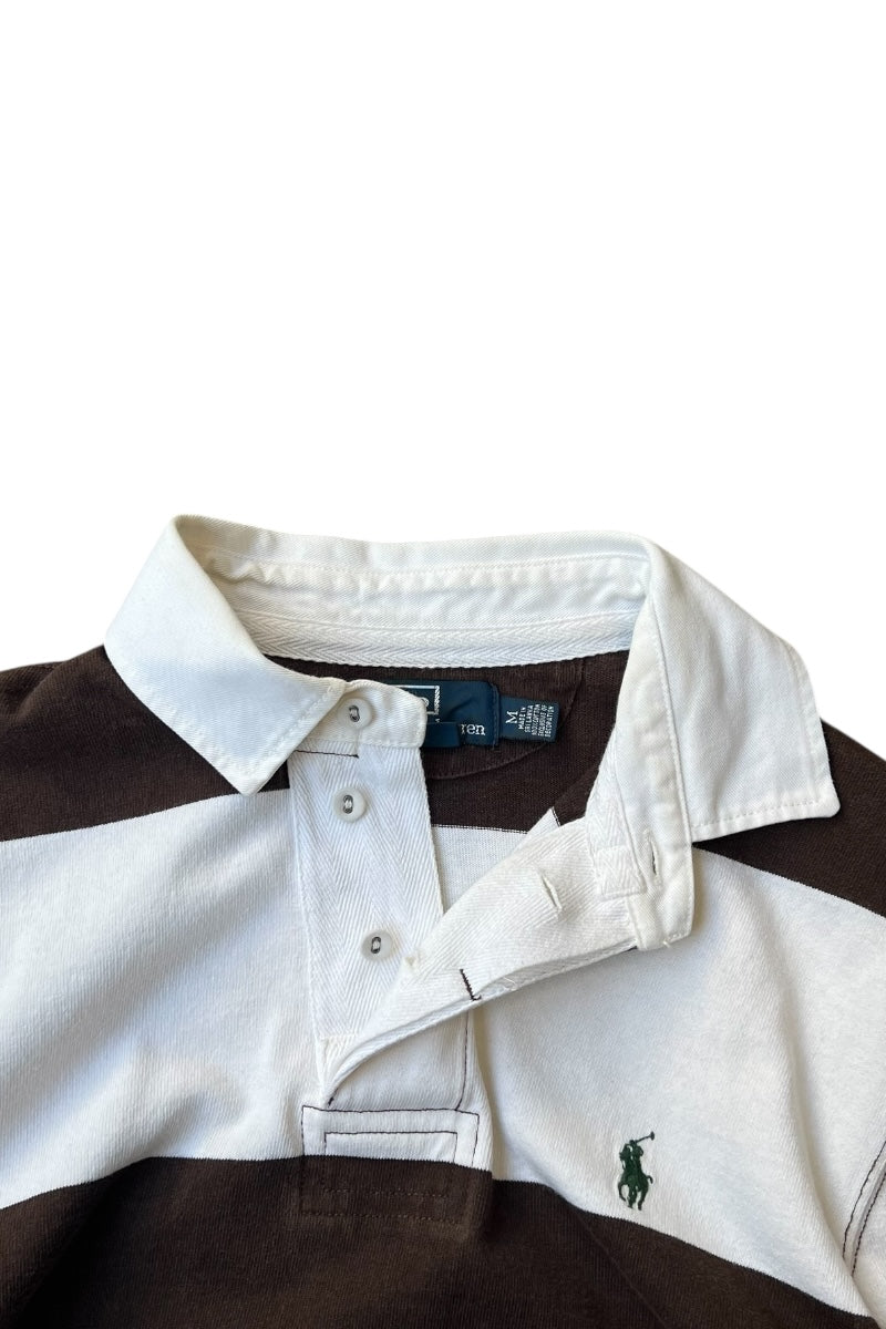 90'S L/S EXCLUSIVE OF DECORATION RUGBY SHIRT / BROWN [SIZE: M USED]