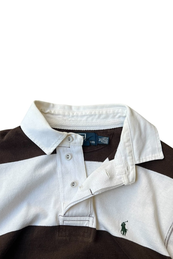 90'S L/S EXCLUSIVE OF DECORATION RUGBY SHIRT / BROWN [SIZE: M USED]