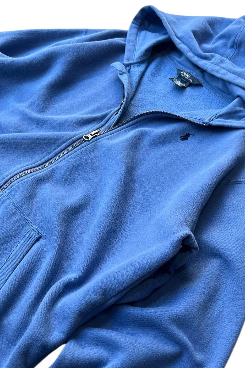 90'S ONE POINT LOGO ZIP UP HOODIE / BLUE [SIZE: XL USED]