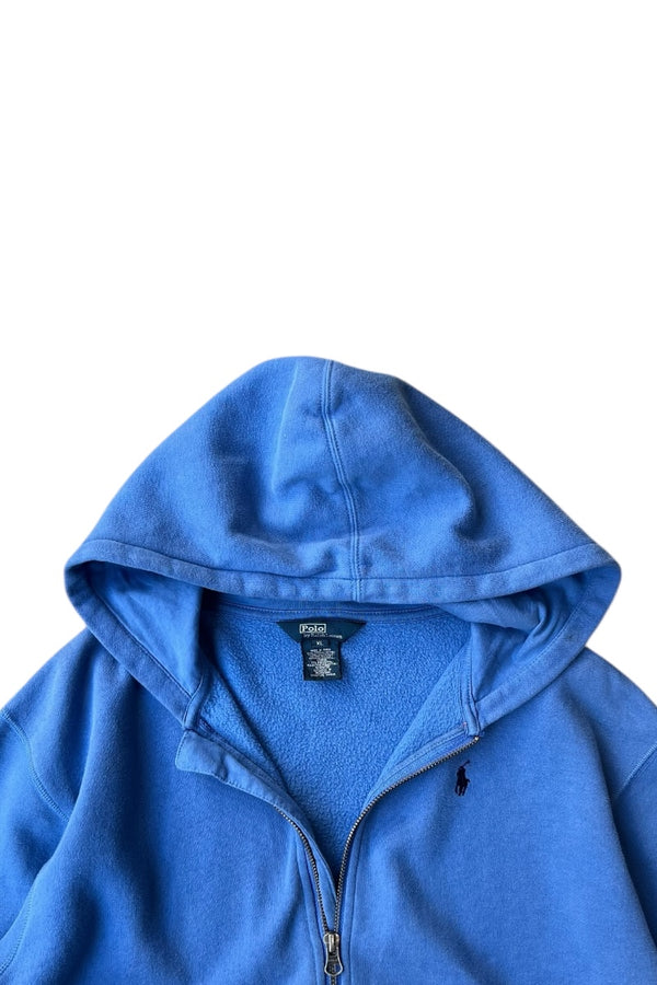 90'S ONE POINT LOGO ZIP UP HOODIE / BLUE [SIZE: XL USED]