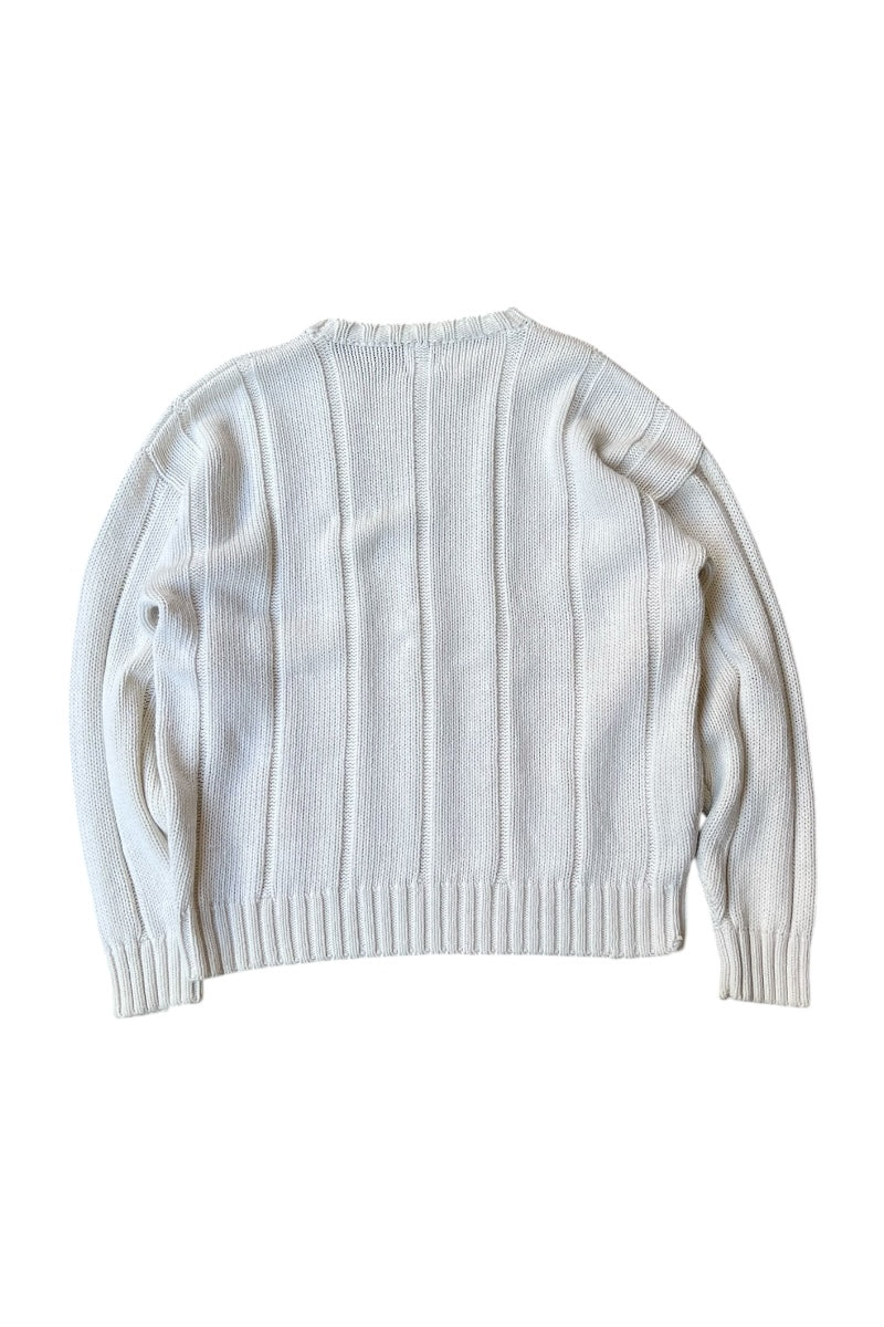 88-90'S COTTON KNIT SWEATER / WHITE [SIZE: M USED]