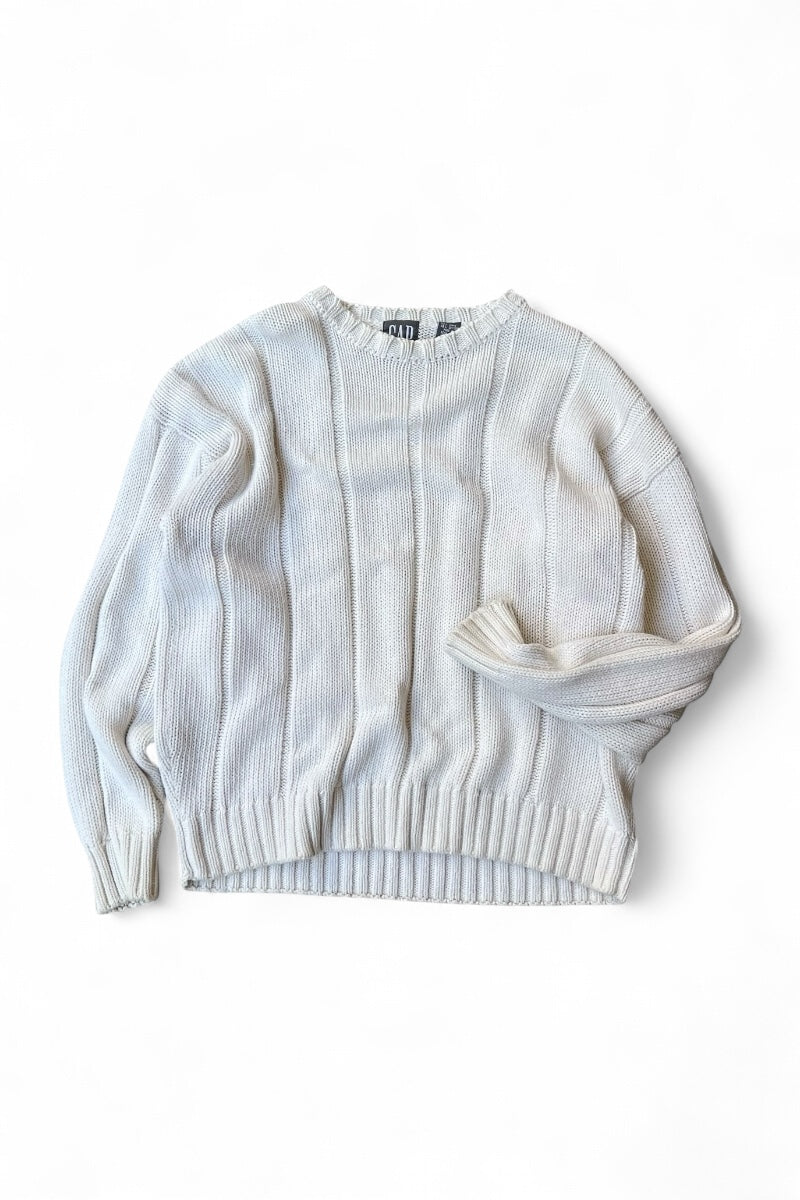 88-90'S COTTON KNIT SWEATER / WHITE [SIZE: M USED]