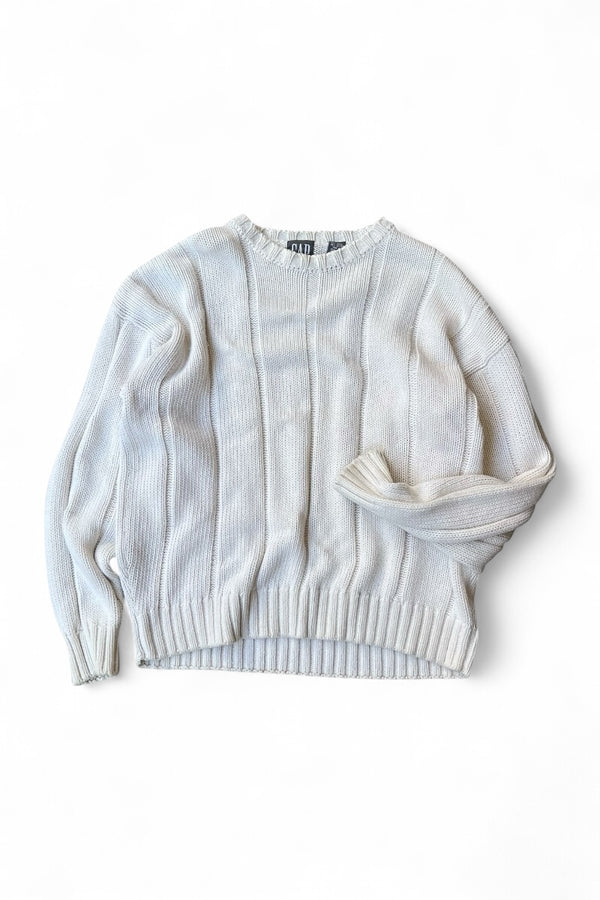 88-90'S COTTON KNIT SWEATER / WHITE [SIZE: M USED]