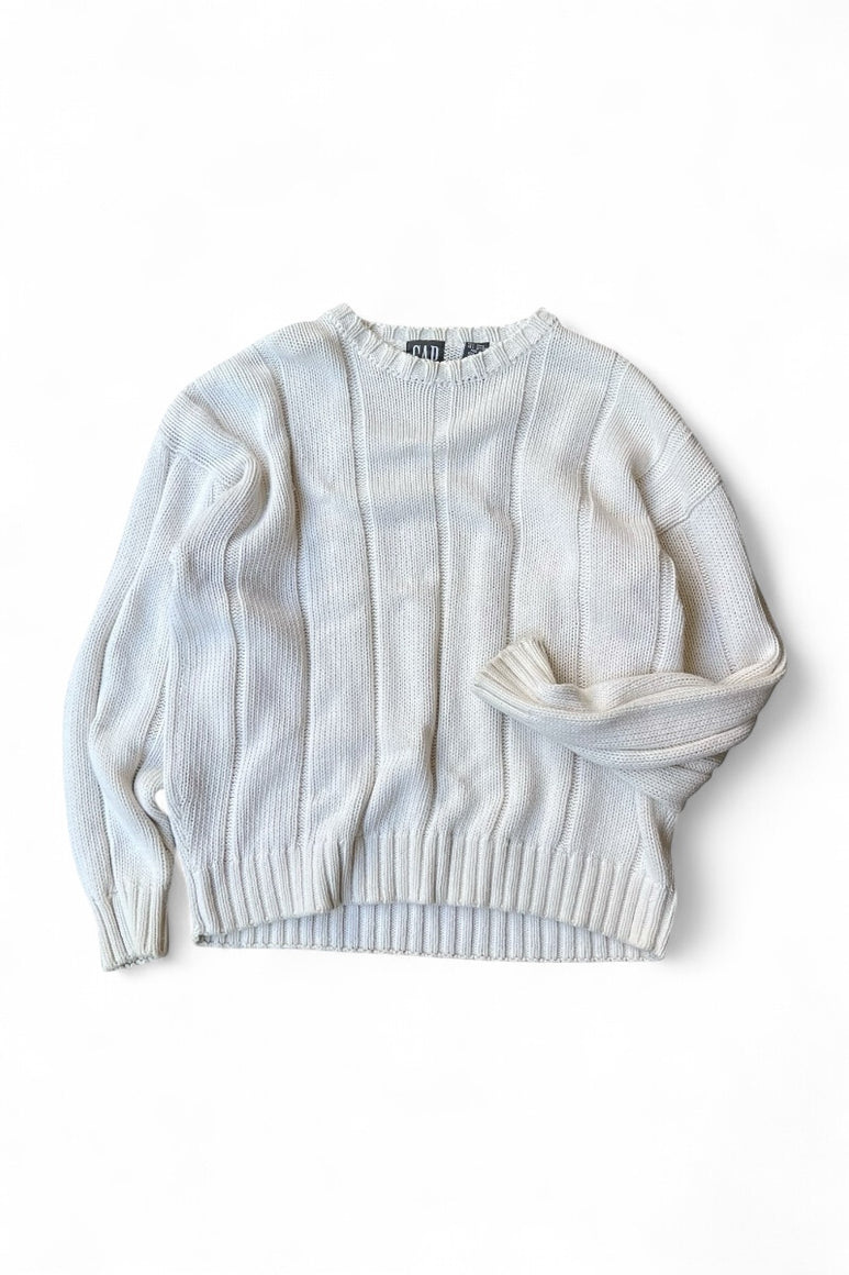 90'S COTTON KNIT SWEATER / WHITE [SIZE: M USED]