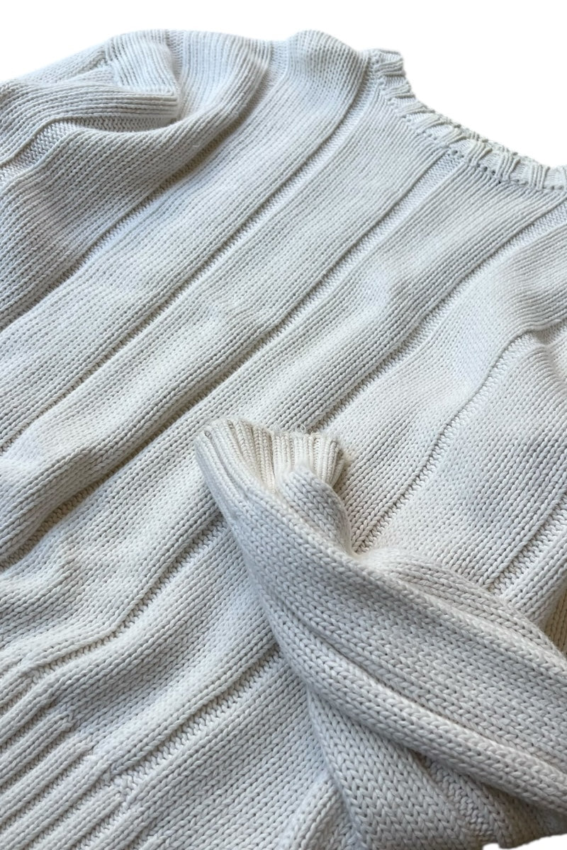 88-90'S COTTON KNIT SWEATER / WHITE [SIZE: M USED]