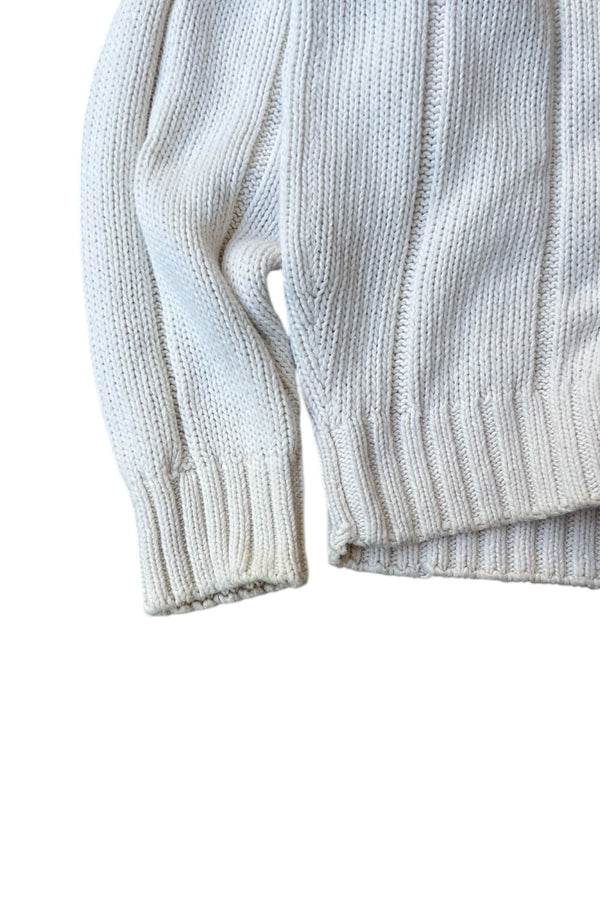 88-90'S COTTON KNIT SWEATER / WHITE [SIZE: M USED]