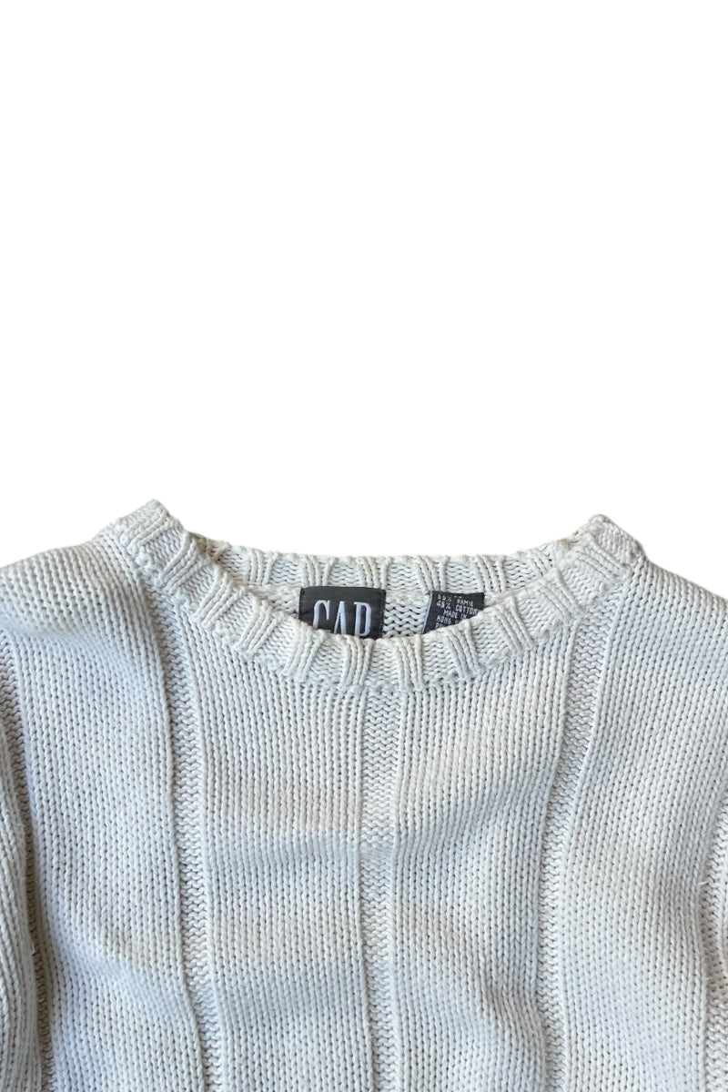 88-90'S COTTON KNIT SWEATER / WHITE [SIZE: M USED]