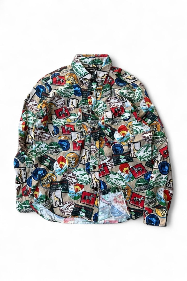 COTTON LINEN PATTERN L/S SHIRT / BEIGE [SIZE: S USED]