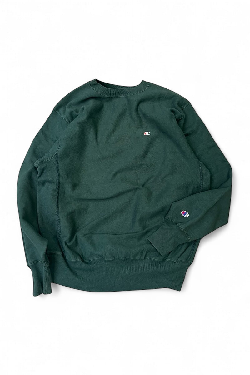 90'S ONE POINT REVERSE WEAVE SWEATSHIRT / GREEN [SIZE: XL USED]