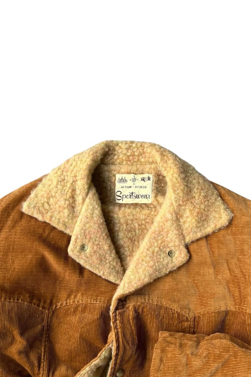60'S CORDUROY BOA JACKET / BEIGE [SIZE: S USED]