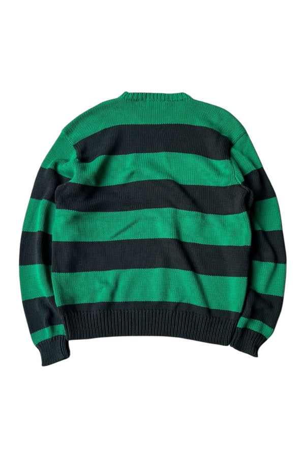 90'S BORDER COTTON KNIT SWEATER / GREEN [SIZE: L USED]