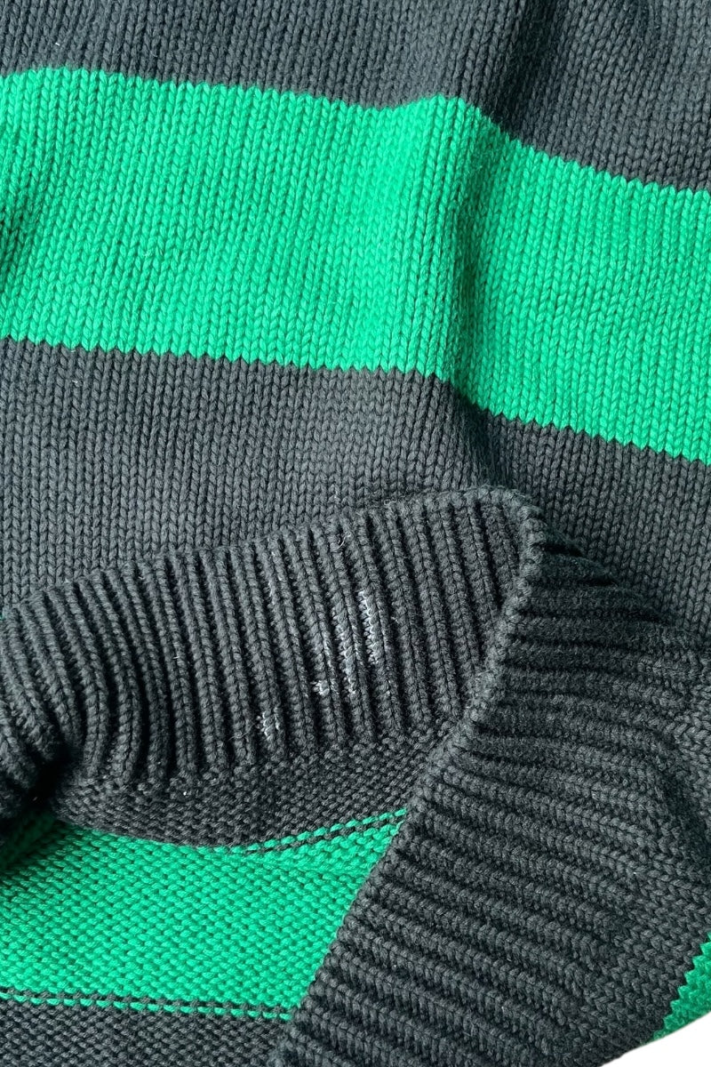90'S BORDER COTTON KNIT SWEATER / GREEN [SIZE: L USED]