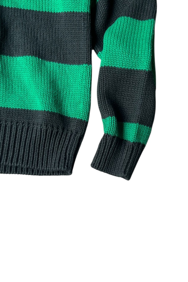 90'S BORDER COTTON KNIT SWEATER / GREEN [SIZE: L USED]