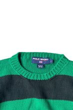 画像をギャラリービューアに読み込む, 90&#39;S BORDER COTTON KNIT SWEATER / GREEN [SIZE: L USED]
